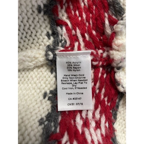 Talbots Sweater Warm Winter Medium Red Black Cream Nordic Fair isle Wool Blend - Picture 5 of 5